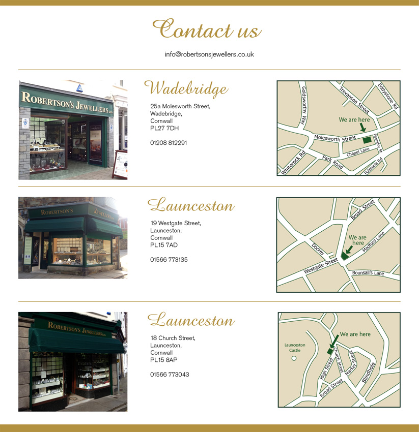 contact us at Robertson's Jewellers Ltd
